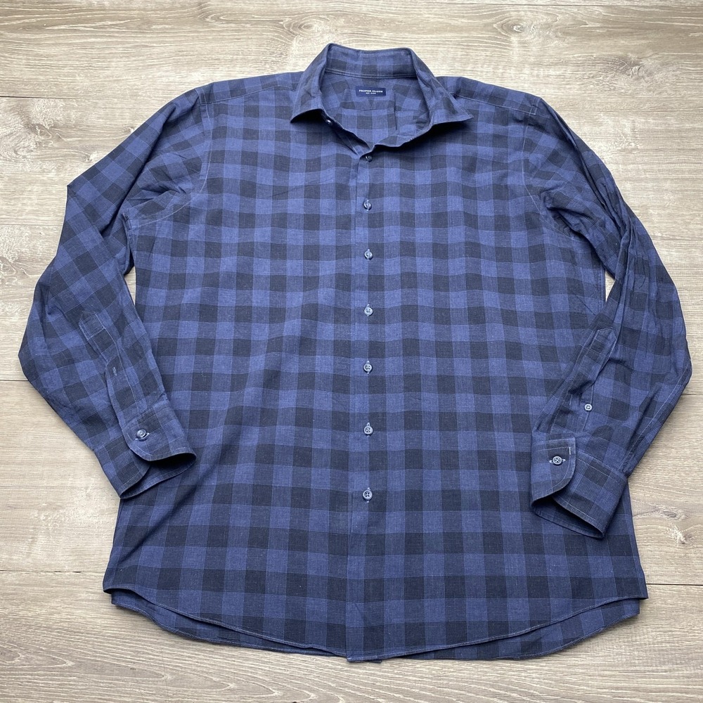 Proper Cloth Shirt Mens Large Blue Plaid Long Sleeve‎ Button Up Cotton Casual